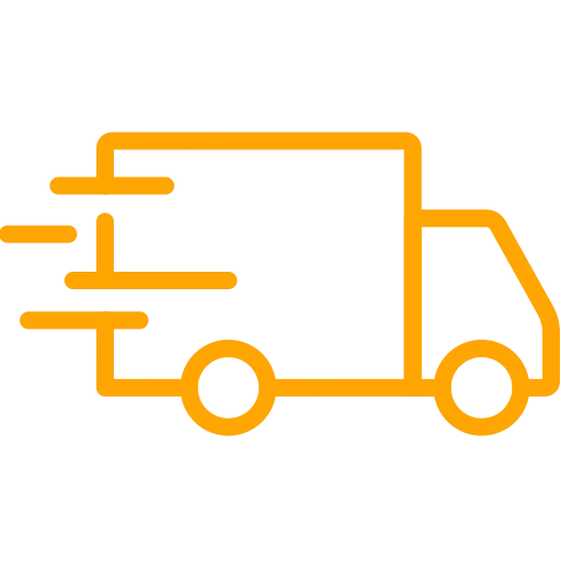 Orange fast delivery truck icon with speed motion lines